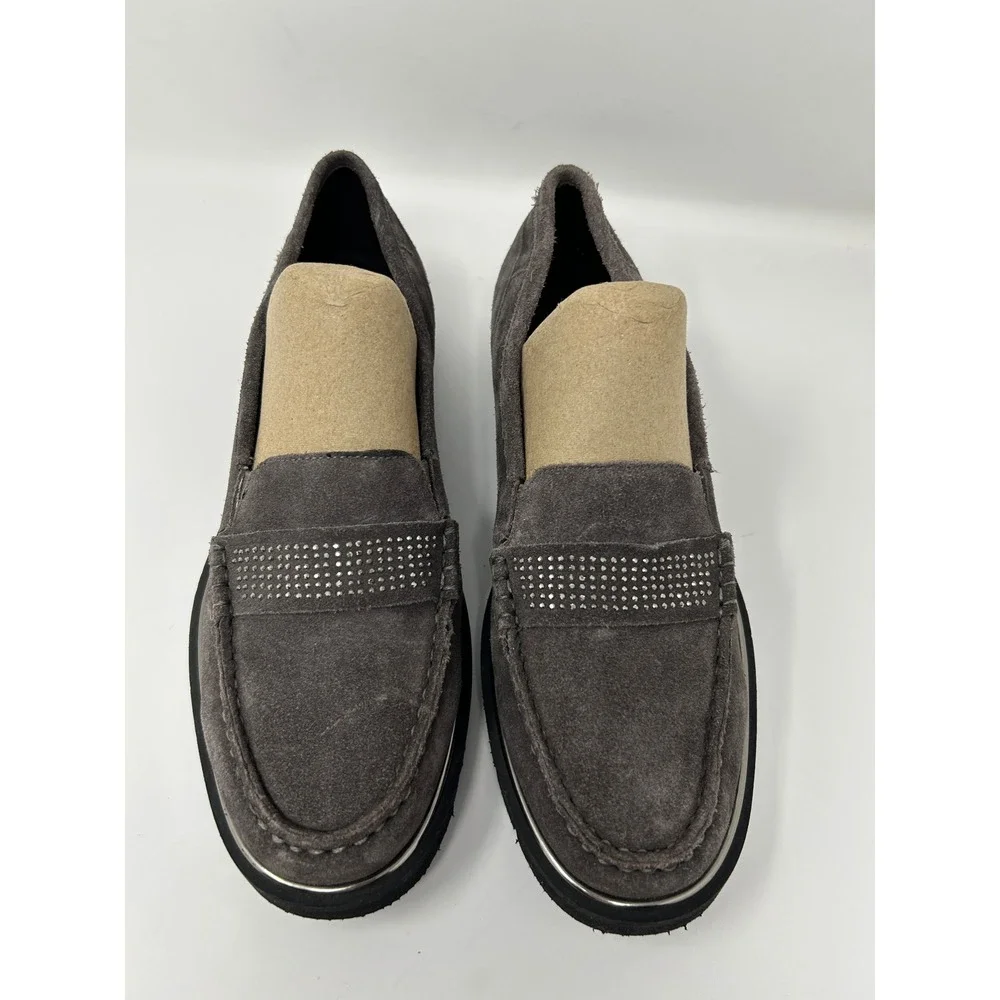 Ara HighSoft Men 6.5 Grey Suede Studded Platform Loafers Moc Toe Shoes Cushioned